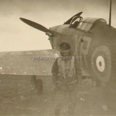 Peter Provenzano Photo Album Image_copy_068.jpg - Peter Provenzano next to a Hawker Hurricane I.  RAF Station Kirton Lindsey, winter of 1941.